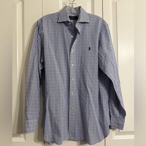Polo by Ralph Lauren Blue and White Checked Button-Down Shirt Size 15.5 (32-33)